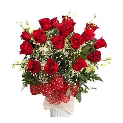 18 Premium Long Stemmed Roses with Orchid